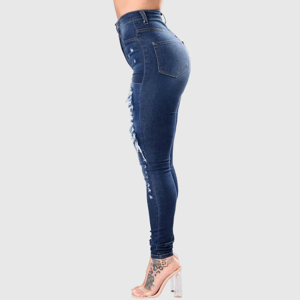 Denim Pencil Pants High Waist Ripped Jeans For Women Fashion Stretch Skinny Casual Slim Trousers S-3XL