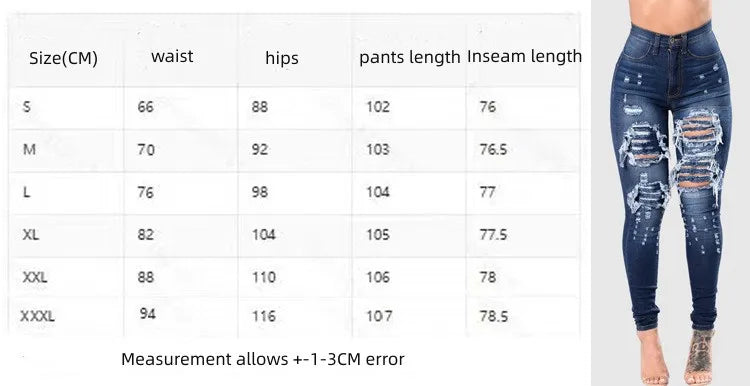 Denim Pencil Pants High Waist Ripped Jeans For Women Fashion Stretch Skinny Casual Slim Trousers S-3XL