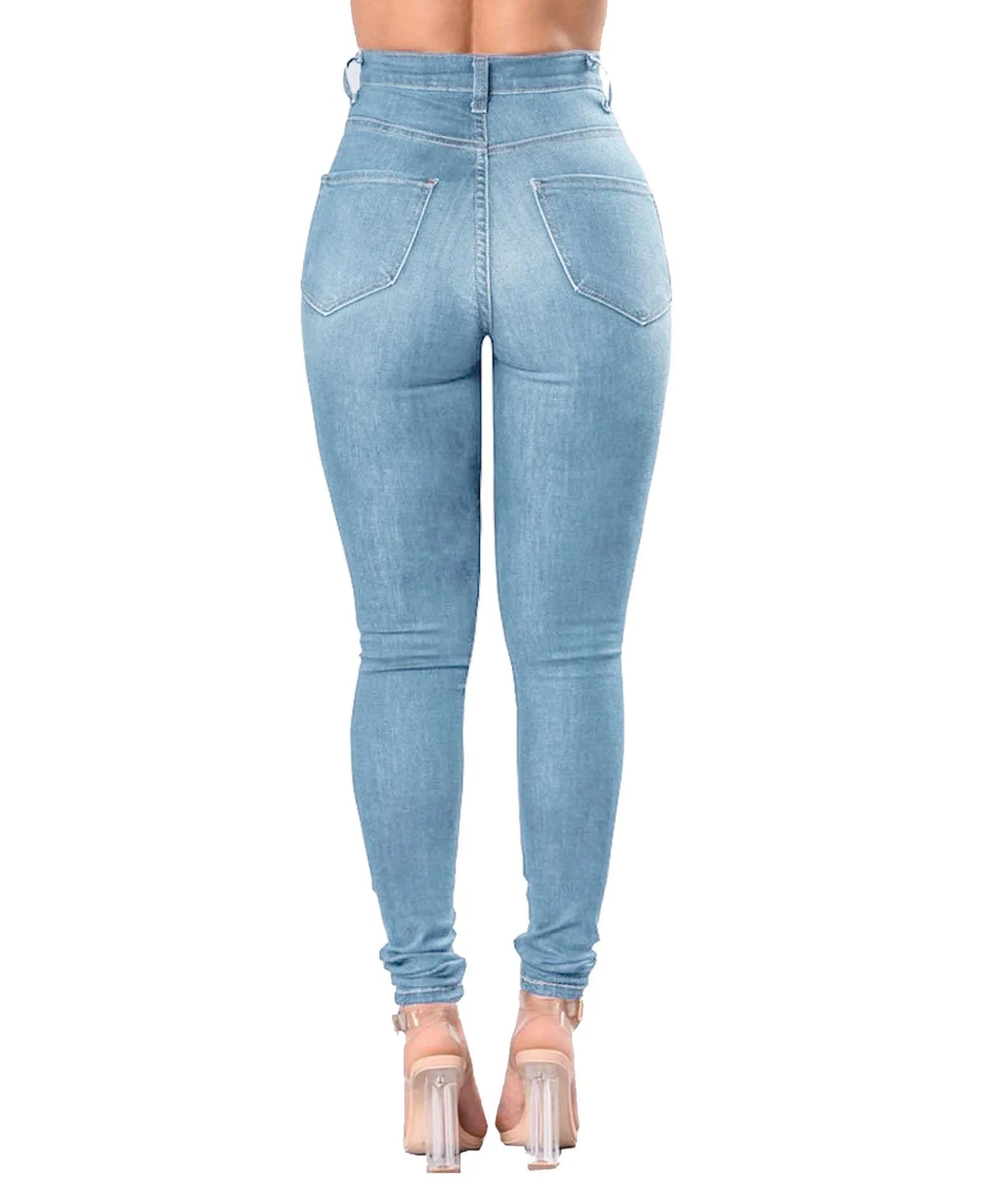 Denim Pencil Pants High Waist Ripped Jeans For Women Fashion Stretch Skinny Casual Slim Trousers S-3XL