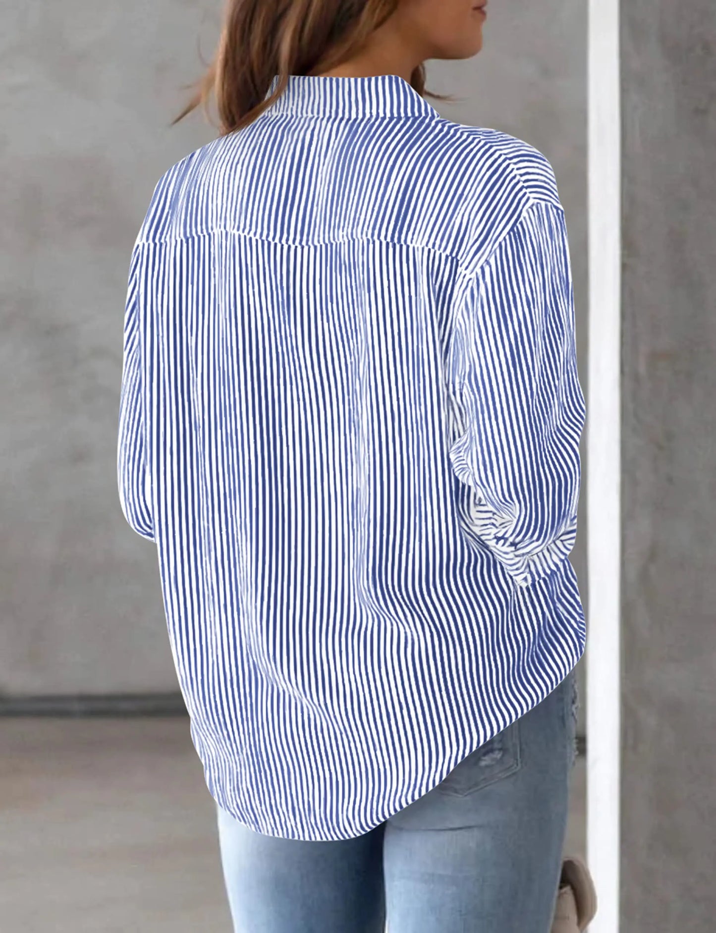 Women's Blouse Striped classic Print, Button Long Sleeve Casual  No pockets Daily Basic Shirt Fall & Winter Tops