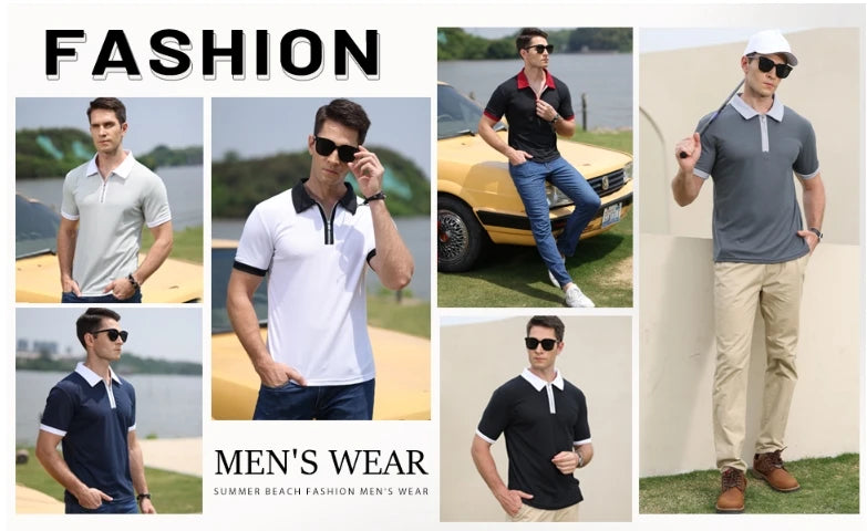 Men's Polo Shirt Fashion Dot Print T Shirt Zip Polo Shirt Retro Casual Short Sleeve Summer Streetwear Men's Casual Plus Size