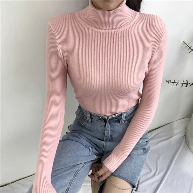 Turtleneck Sweater Women's 2024 Autumn Winter Tops Korean Slim Women Pullover Jumper Knitted Sweater Pull Femme Hiver Truien