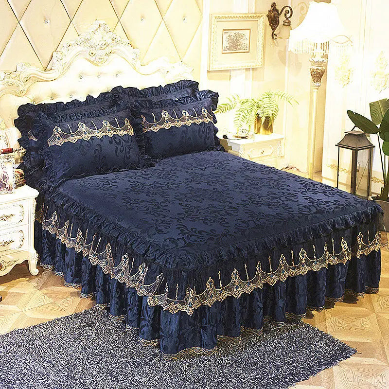 3 Pcs Bedspread on Bed Luxury Lace Bed Skirt Thicken Beautiful Bed Linen Cal Bedding Sheets Home Bedspreads Queen/King Size