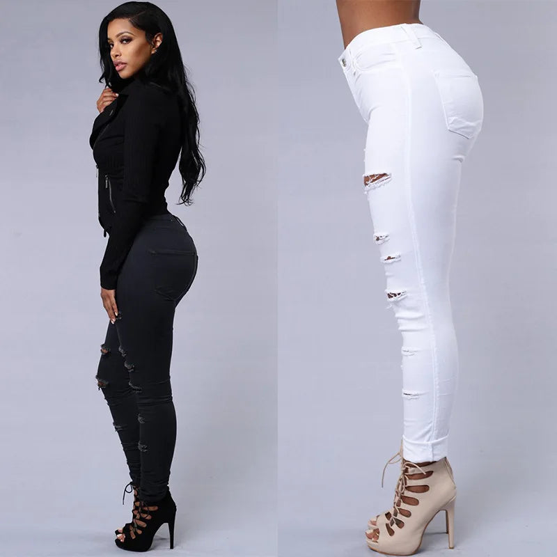 Ripped jeans for women skinny denim jeans fashion street casual pencil pants