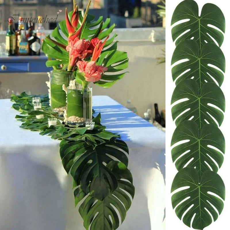 Set of 6pcs Fabric Artificial Palm Leaves Tropical Hawaiian Luau Party Jungle Beach Theme Party Table Decoration Decor