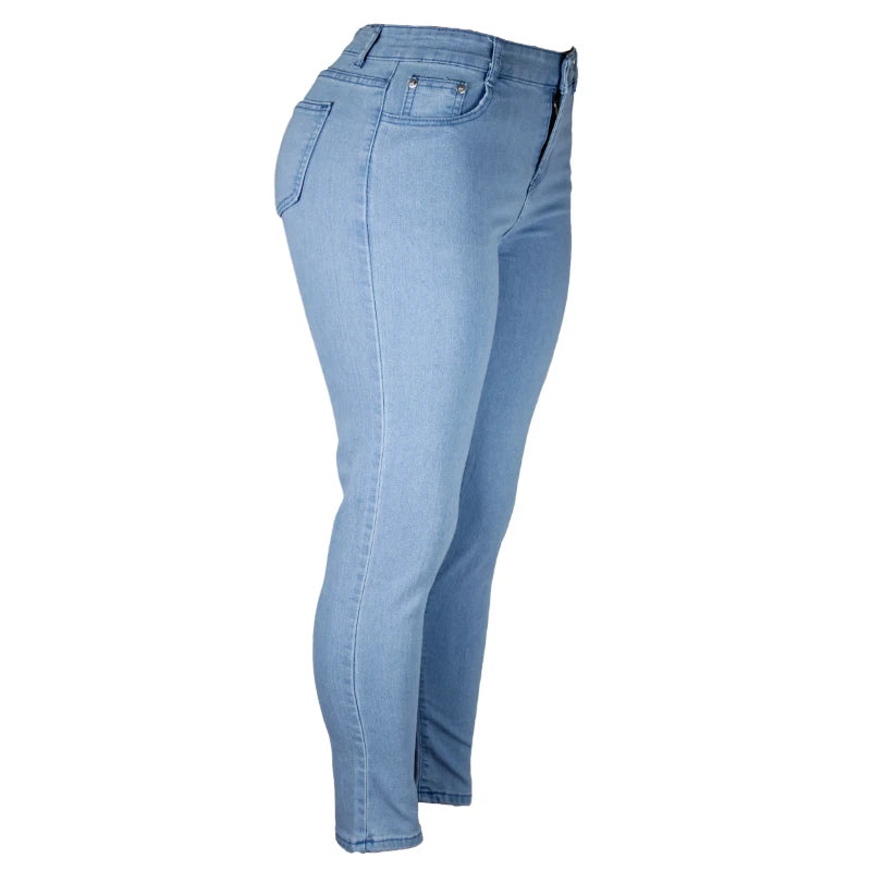 High Waist Women's Jeans Pants Stretch Skinny Denim Pants Blue Retro Elastic Slim Pencil Trousers