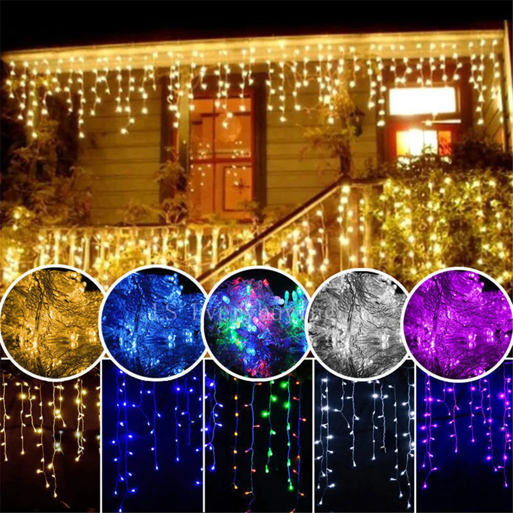 Christmas String Lights 5M LED Curtain Icicle Garland String Lights Droop 0.4-0.6m Decoration for Eaves Garden Street Outdoor