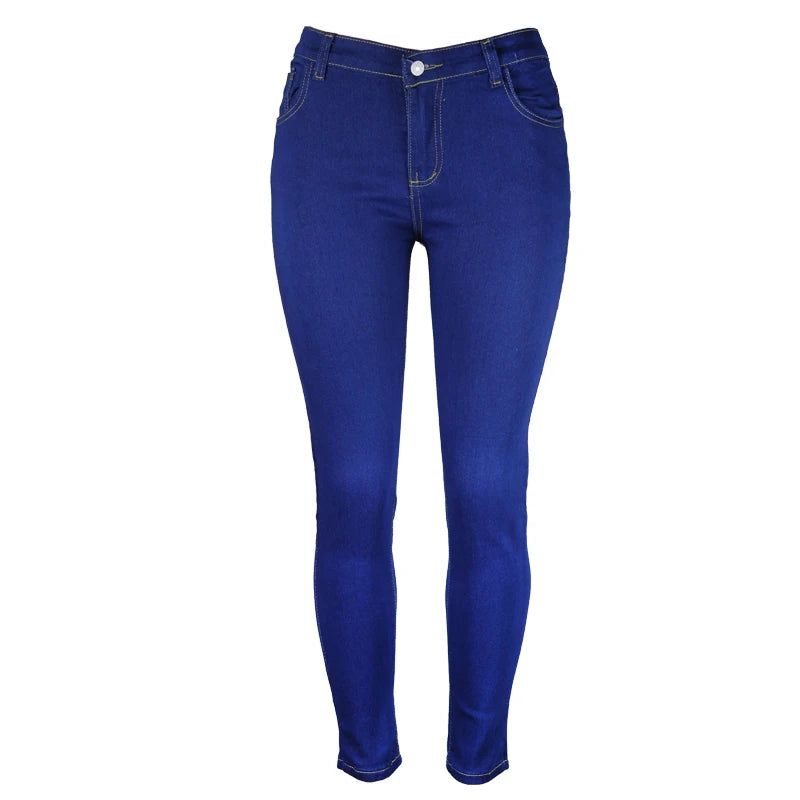 High Waist Women's Jeans Pants Stretch Skinny Denim Pants Blue Retro Elastic Slim Pencil Trousers