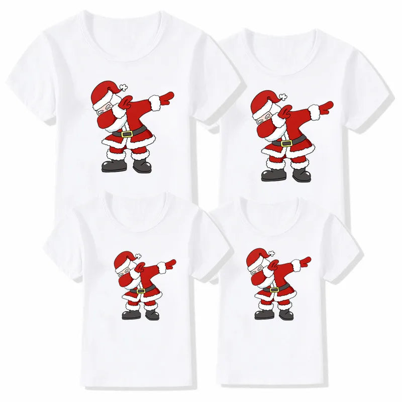 Funny Dabbing Santa Print Family Christmas Clothes Xmas Family Outfits Mother Father Kid Short Sleeve Matching Shirt