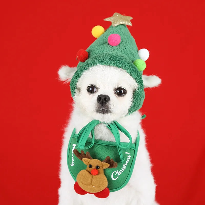 Dog Christmas Hat Pets Santa Bibs New Year Party Cosplay Costume