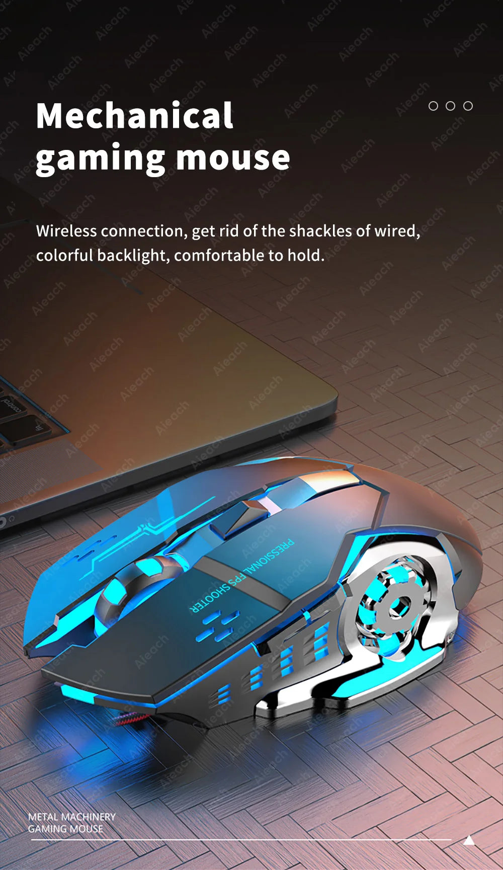 AIEACH Bluetooth Mouse Gaming Computer Rechargeable Wireless Mouse USB Mechanical E-Sports Backlight PC Gamer Mouse For Computer