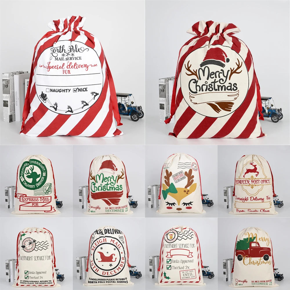 Christmas Bags Gifts Sack Drawstring Santa Sack Claus Home Decor Cotton Storage Candy Canvas Bag Large Christmas Gift Bags