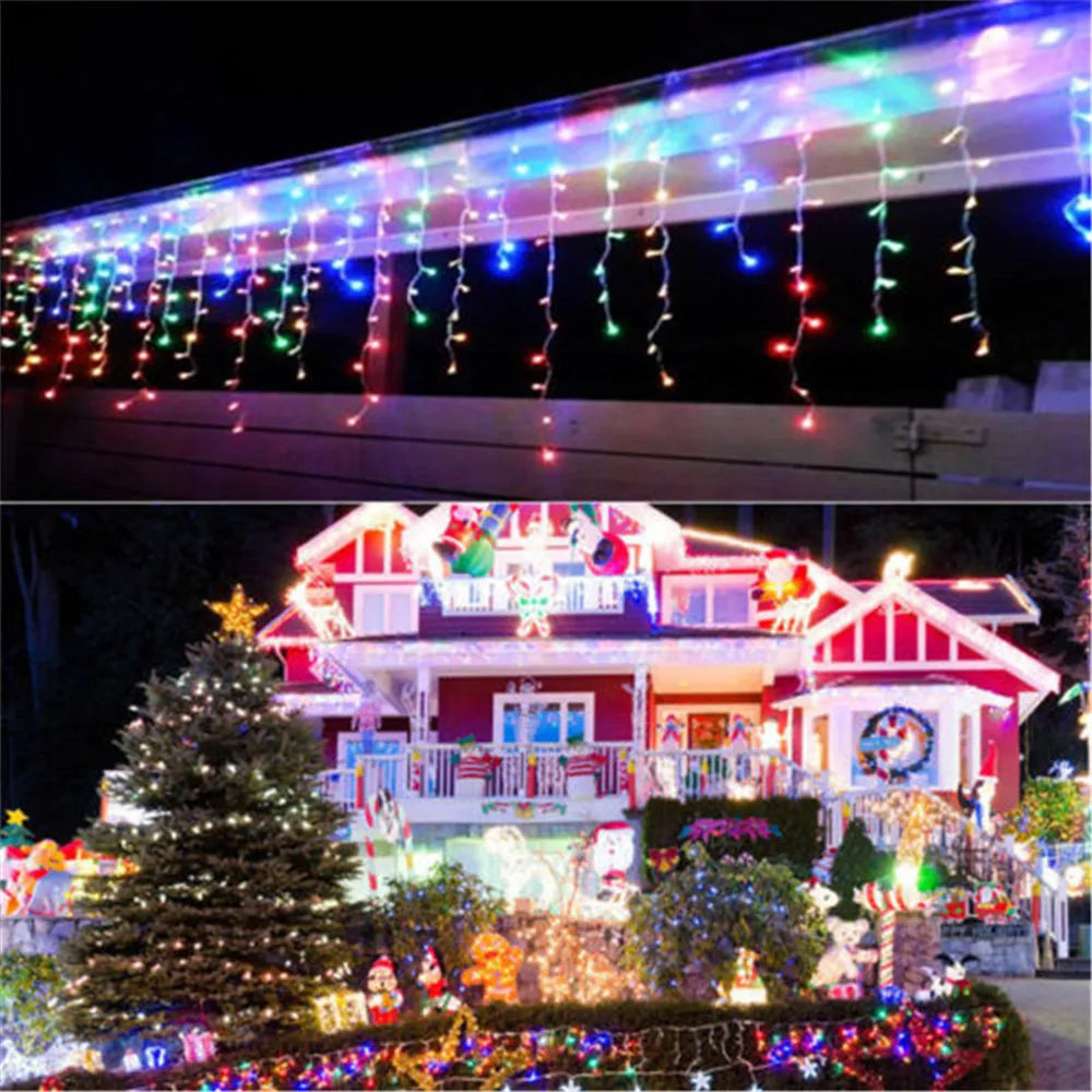 Christmas String Lights 5M LED Curtain Icicle Garland String Lights Droop 0.4-0.6m Decoration for Eaves Garden Street Outdoor