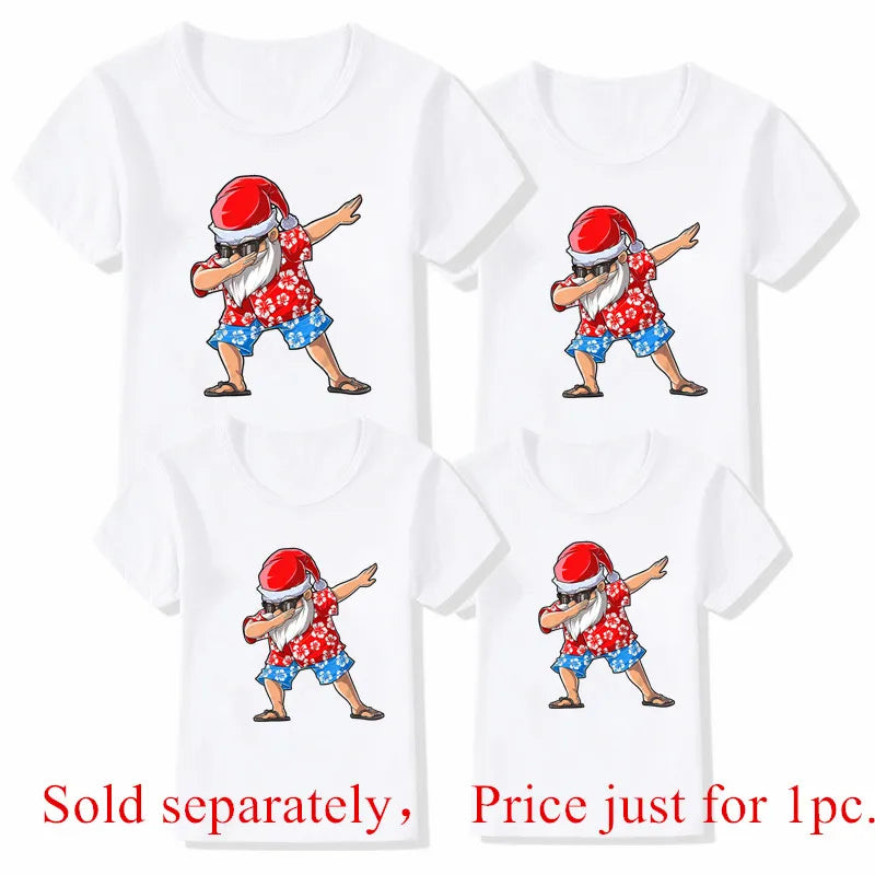 Funny Dabbing Santa Print Family Christmas Clothes Xmas Family Outfits Mother Father Kid Short Sleeve Matching Shirt