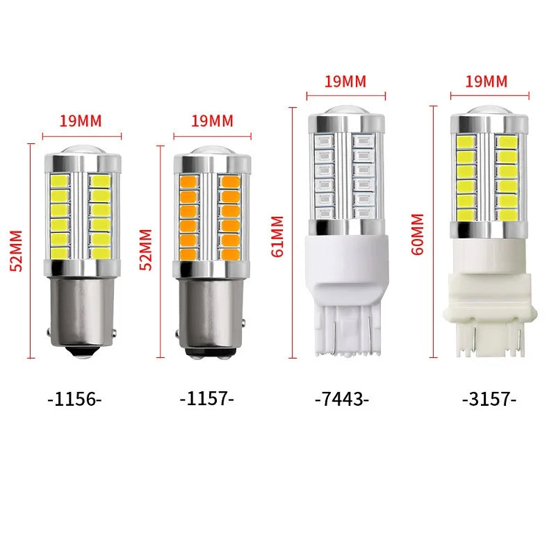 2/4/8pcs PY21W Ba15s 1156 Bay15d 1157 LED Bulb Turn Signal Lights DRL Fog Tail Brake Reverse Parking Lamps 12V 33SMD 7000K White