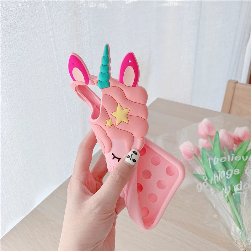 Pop Fidget Toys Bubble Case For iPhone 11 12 13 Pro X Xs Max XR 6 6s 7 8 Plus 5 5s SE Mini Cartoon Unicorn Soft Silicone Cover