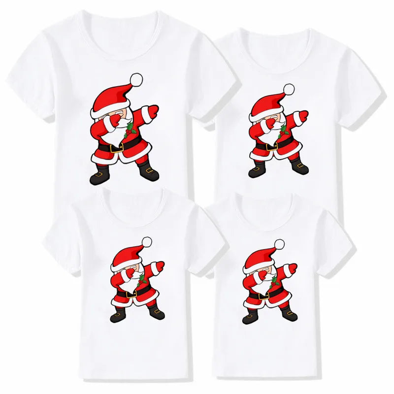 Funny Dabbing Santa Print Family Christmas Clothes Xmas Family Outfits Mother Father Kid Short Sleeve Matching Shirt