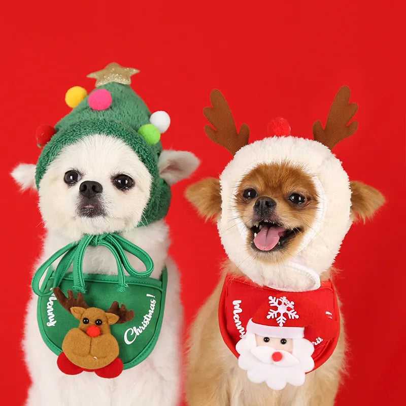 Dog Christmas Hat Pets Santa Bibs New Year Party Cosplay Costume