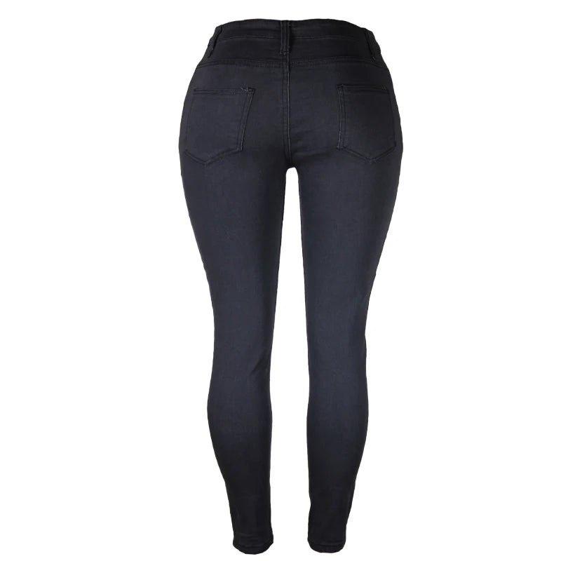 High Waist Women's Jeans Pants Stretch Skinny Denim Pants Blue Retro Elastic Slim Pencil Trousers