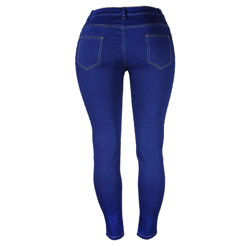 High Waist Women's Jeans Pants Stretch Skinny Denim Pants Blue Retro Elastic Slim Pencil Trousers