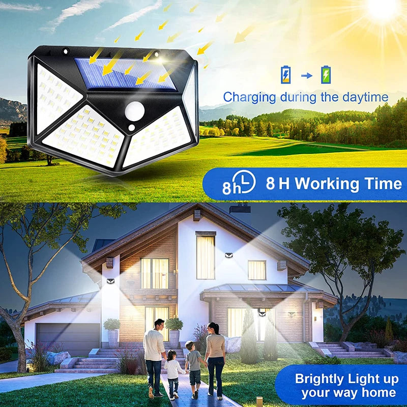 100 LED Solar Wall Lights Outdoor Street Waterproof PIP Motion Sensor Solar Powered Lamp For Garden Patio Yard