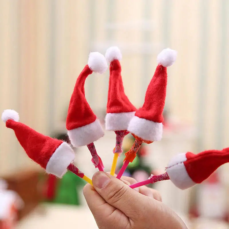 10pcs Christmas Fork Knife Cutlery Holder Bag Pocket/Mini Lollipop Santa Claus Hats Lollypop Cap Christmas Table Decor New Year