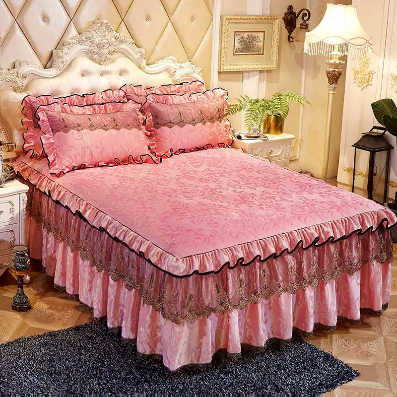 3 Pcs Bedspread on Bed Luxury Lace Bed Skirt Thicken Beautiful Bed Linen Cal Bedding Sheets Home Bedspreads Queen/King Size