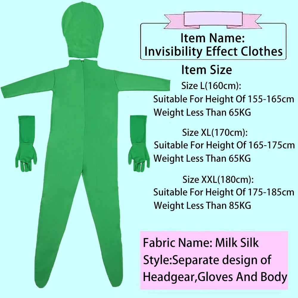 Green Screen Suit Disappearing Skin Bodysuit Photography Backdrop Chroma Key Invisible Effect Comfort Suit Photo Video Background