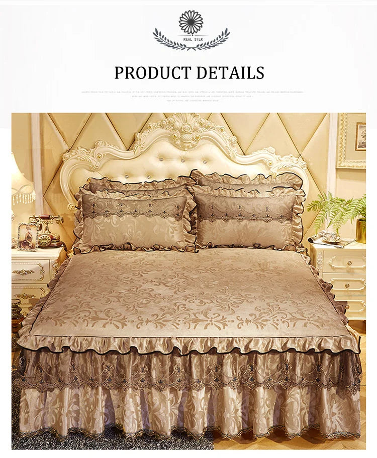 3 Pcs Bedspread on Bed Luxury Lace Bed Skirt Thicken Beautiful Bed Linen Cal Bedding Sheets Home Bedspreads Queen/King Size