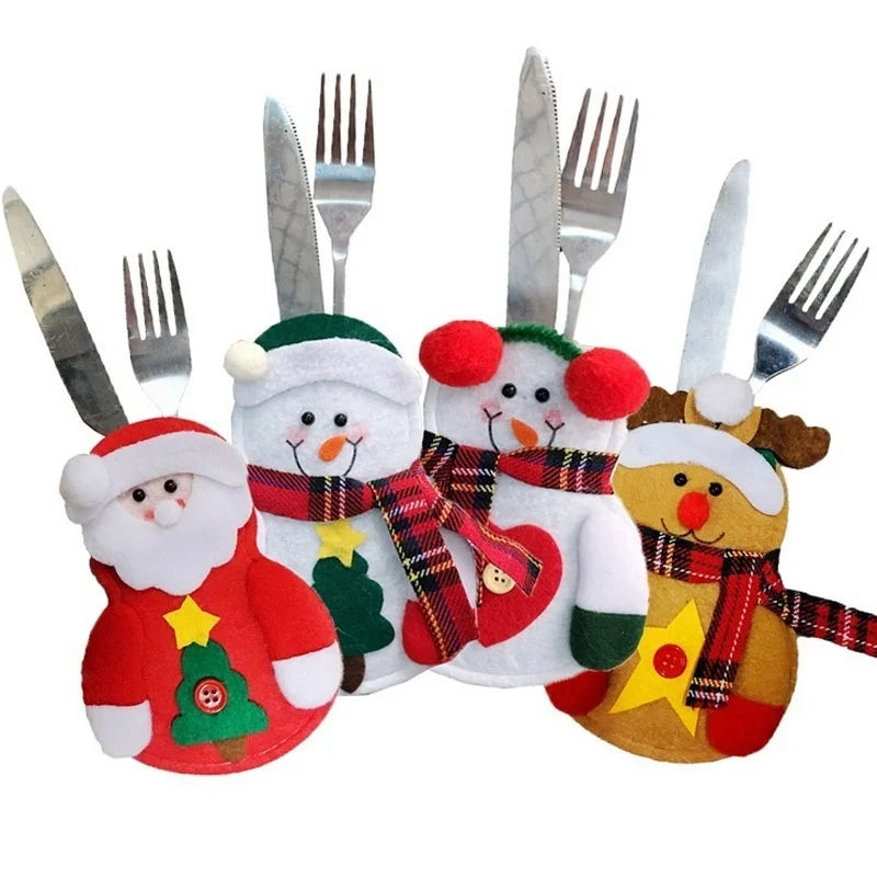 10pcs Christmas Fork Knife Cutlery Holder Bag Pocket/Mini Lollipop Santa Claus Hats Lollypop Cap Christmas Table Decor New Year