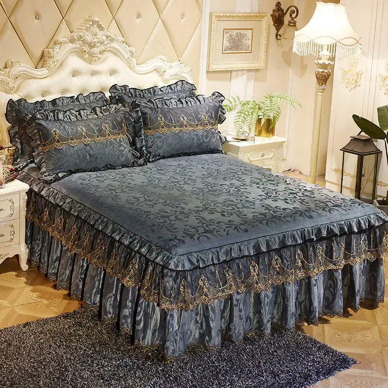 3 Pcs Bedspread on Bed Luxury Lace Bed Skirt Thicken Beautiful Bed Linen Cal Bedding Sheets Home Bedspreads Queen/King Size