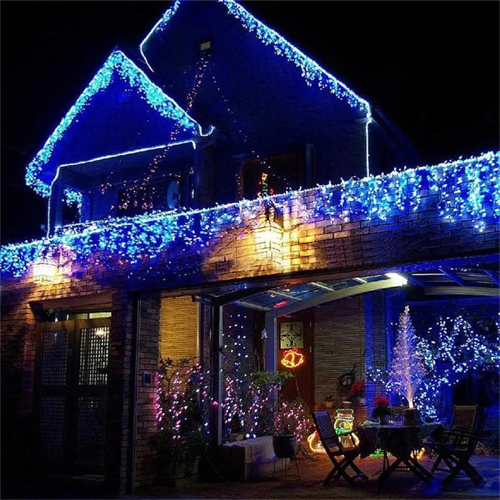 Christmas String Lights 5M LED Curtain Icicle Garland String Lights Droop 0.4-0.6m Decoration for Eaves Garden Street Outdoor