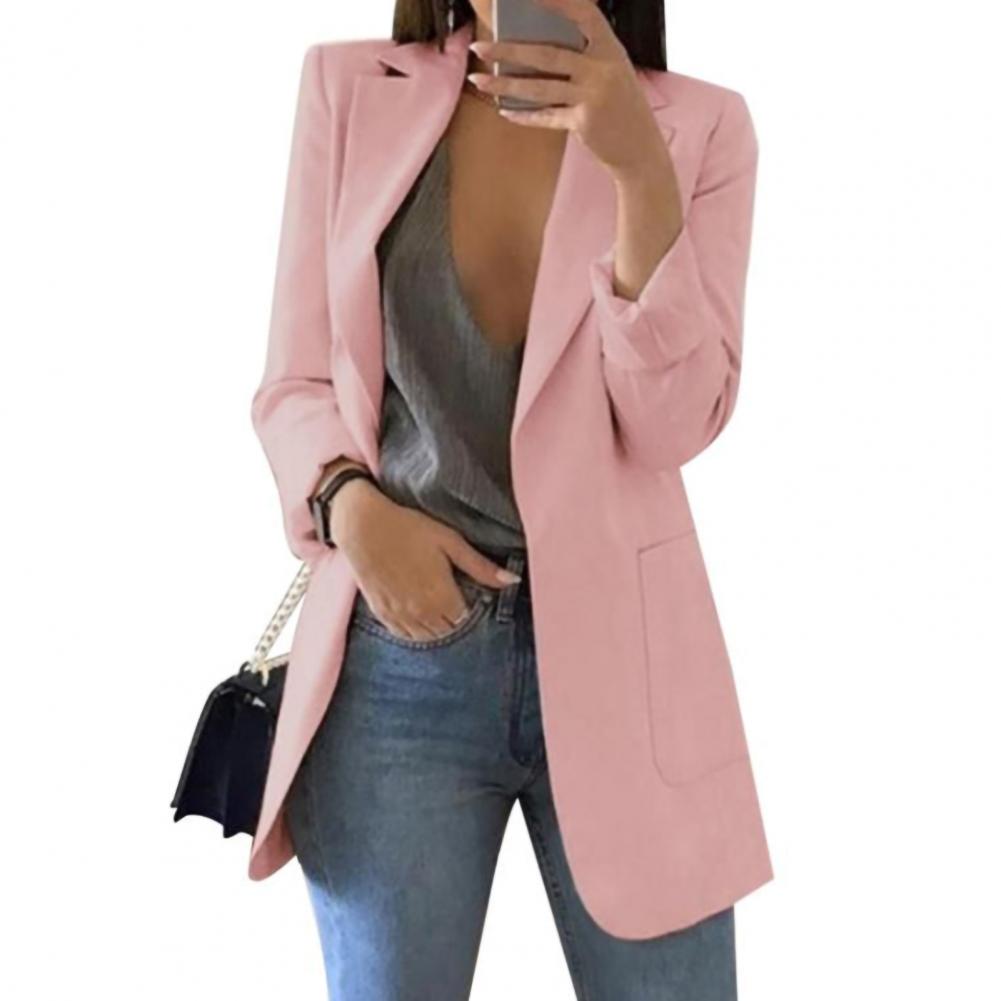 Summer Women Blazer Jacket Office Lady Slim Suit Overcoat Solid Color Long Blazer