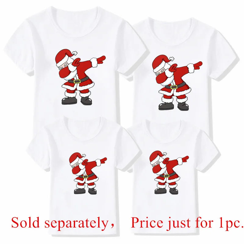 Funny Dabbing Santa Print Family Christmas Clothes Xmas Family Outfits Mother Father Kid Short Sleeve Matching Shirt