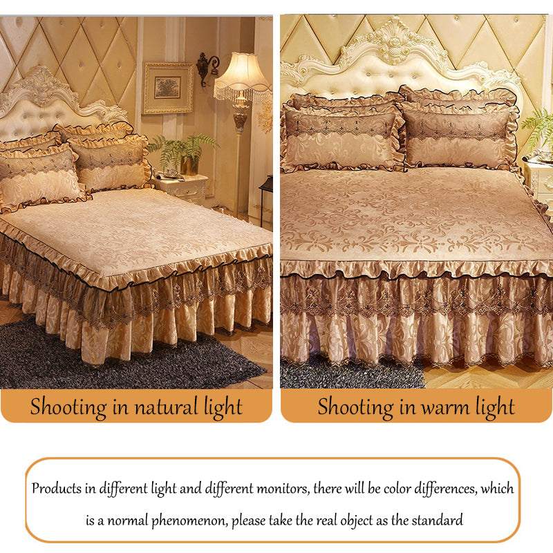 3 Pcs Bedspread on Bed Luxury Lace Bed Skirt Thicken Beautiful Bed Linen Cal Bedding Sheets Home Bedspreads Queen/King Size