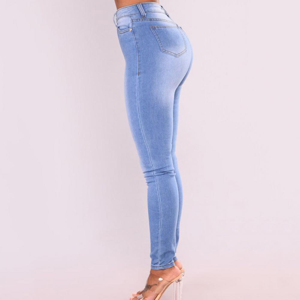 Vintage Women High Waist Denim Pencil Pants Bootcut Winter Pull-on Skinny Jeans Blue