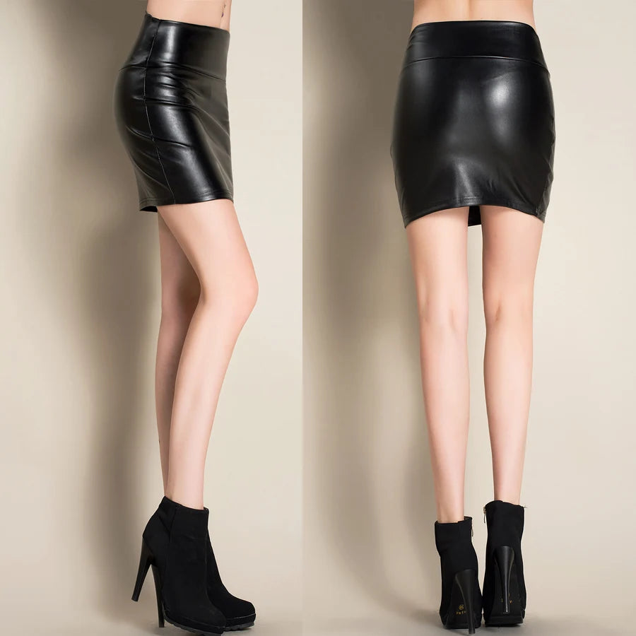 Women Mini Faux Leather Pencil Skirts High Waist PU Skirts Slim Short Skirt Bottoms Female