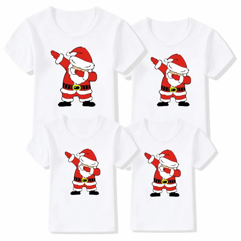 Funny Dabbing Santa Print Family Christmas Clothes Xmas Family Outfits Mother Father Kid Short Sleeve Matching Shirt