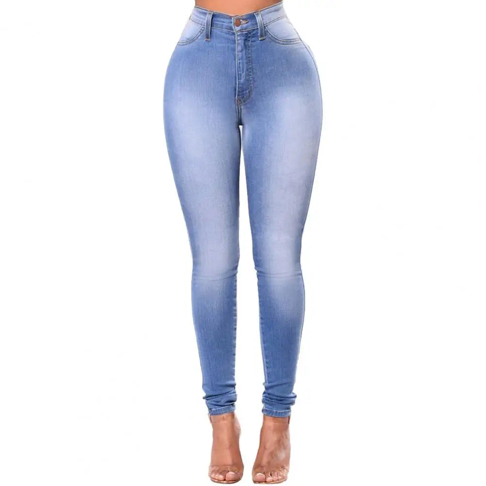 Vintage Women High Waist Denim Pencil Pants Bootcut Winter Pull-on Skinny Jeans Blue