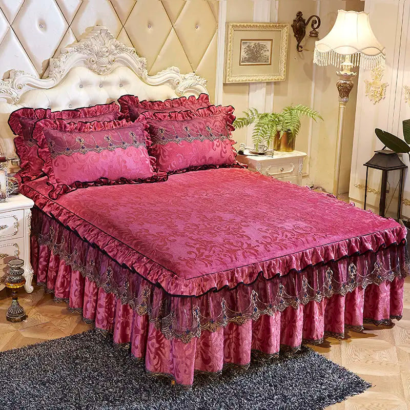 3 Pcs Bedspread on Bed Luxury Lace Bed Skirt Thicken Beautiful Bed Linen Cal Bedding Sheets Home Bedspreads Queen/King Size