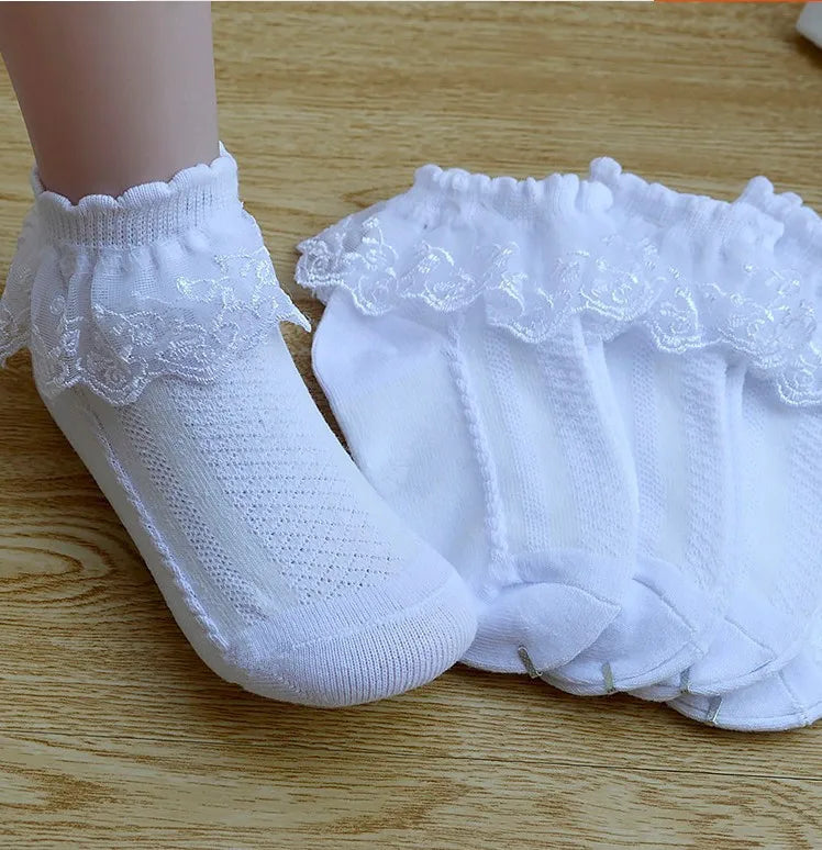 Baby Girls Ankle Socks Breathable Cotton Lace with Ruffle Princess Mesh Sock Children Dance Socks