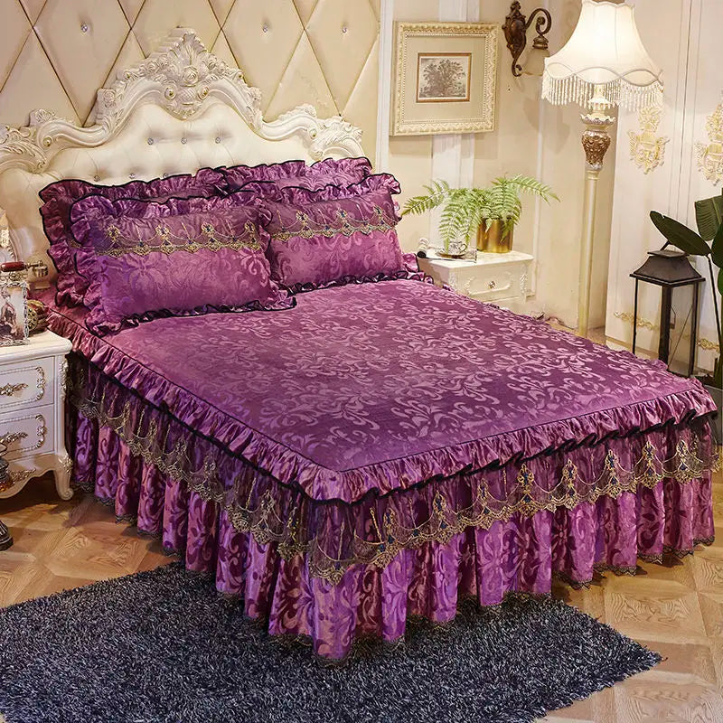 3 Pcs Bedspread on Bed Luxury Lace Bed Skirt Thicken Beautiful Bed Linen Cal Bedding Sheets Home Bedspreads Queen/King Size