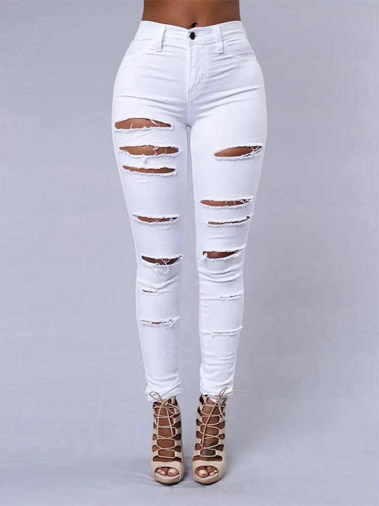 Ripped jeans for women skinny denim jeans fashion street casual pencil pants