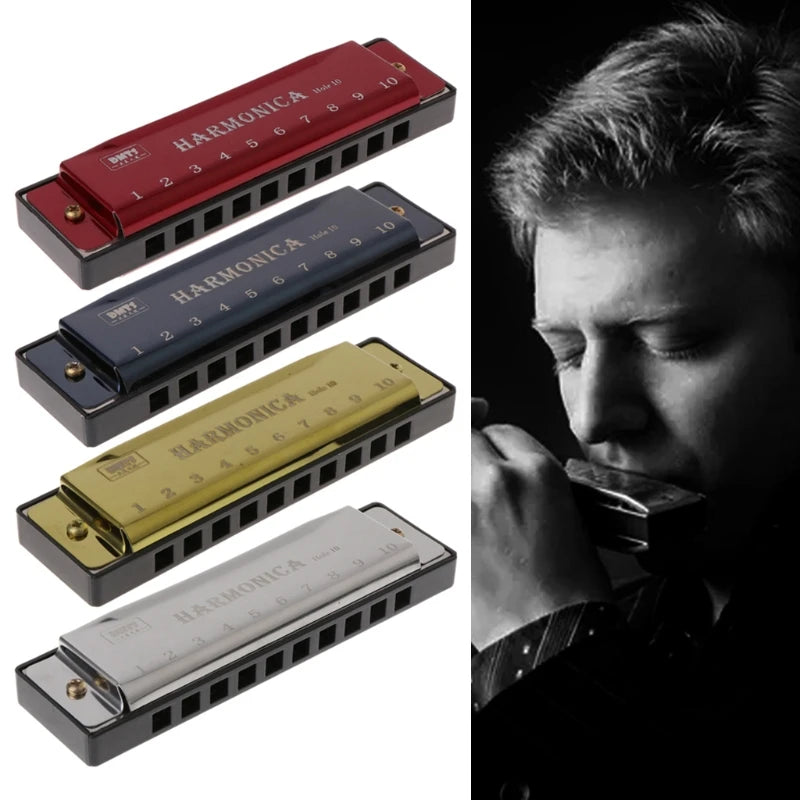 10 Holes Key Of C Blues Harmonica Musical Instrument Educational Toy With Case Compact And Light-weight Joyful Time Of Music