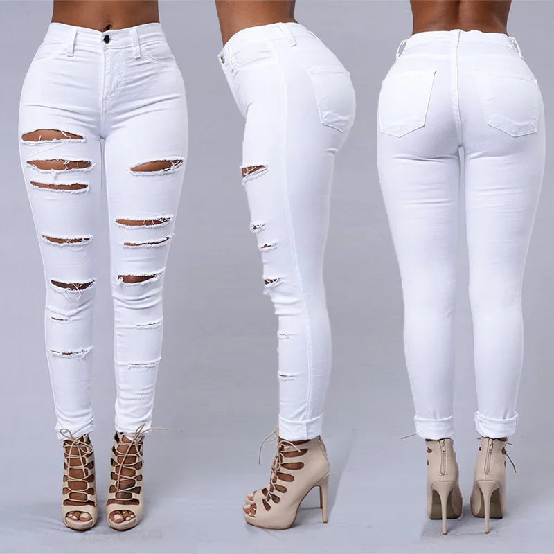 Ripped jeans for women skinny denim jeans fashion street casual pencil pants