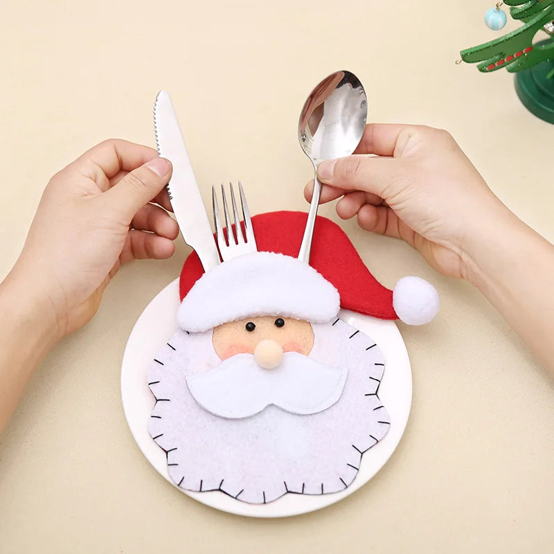 10pcs Christmas Fork Knife Cutlery Holder Bag Pocket/Mini Lollipop Santa Claus Hats Lollypop Cap Christmas Table Decor New Year