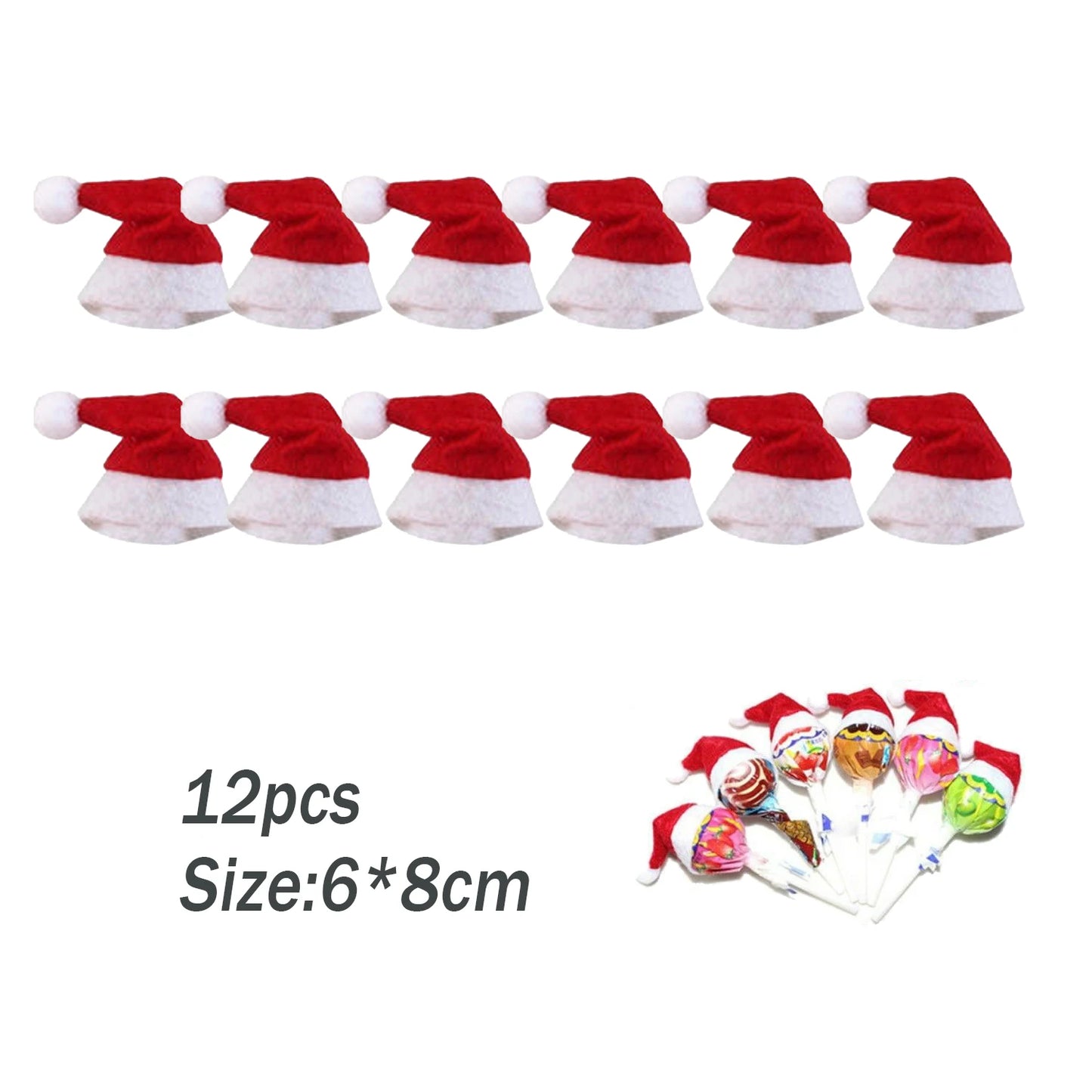 10pcs Christmas Fork Knife Cutlery Holder Bag Pocket/Mini Lollipop Santa Claus Hats Lollypop Cap Christmas Table Decor New Year