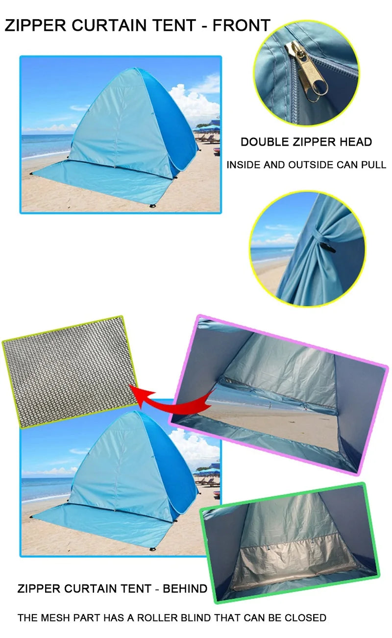 Beach Tent 165*150*110cm Pop-up Automatic Opening Anti-ultraviolet Full Shade Tent Family Ultralight Folding Tent Travel Camping