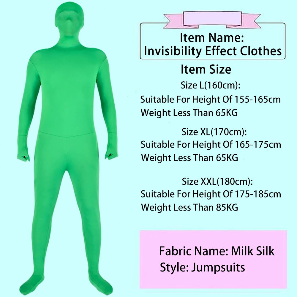 Green Screen Suit Disappearing Skin Bodysuit Photography Backdrop Chroma Key Invisible Effect Comfort Suit Photo Video Background