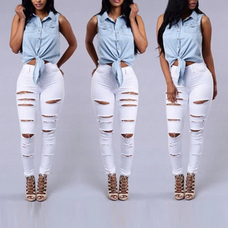 Ripped jeans for women skinny denim jeans fashion street casual pencil pants